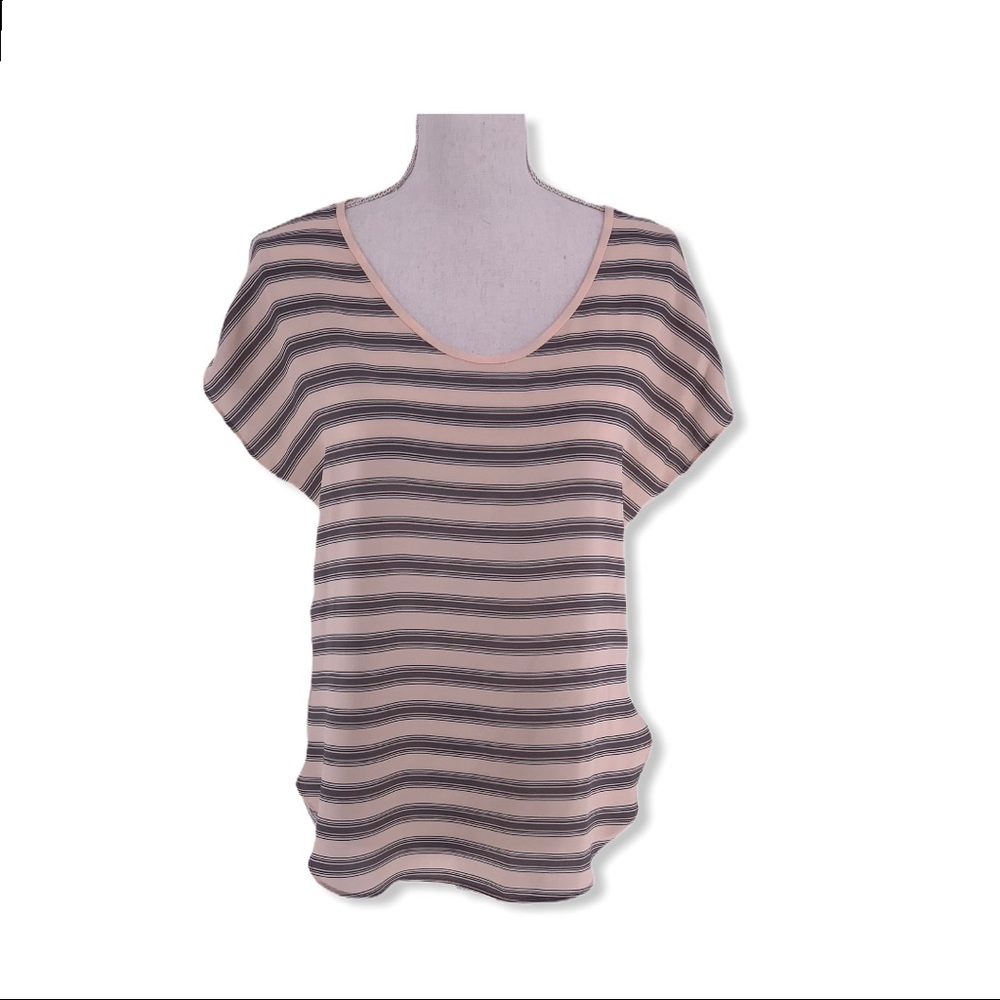 LOFT Women’s Gray + Cream short Sleeve Top XS